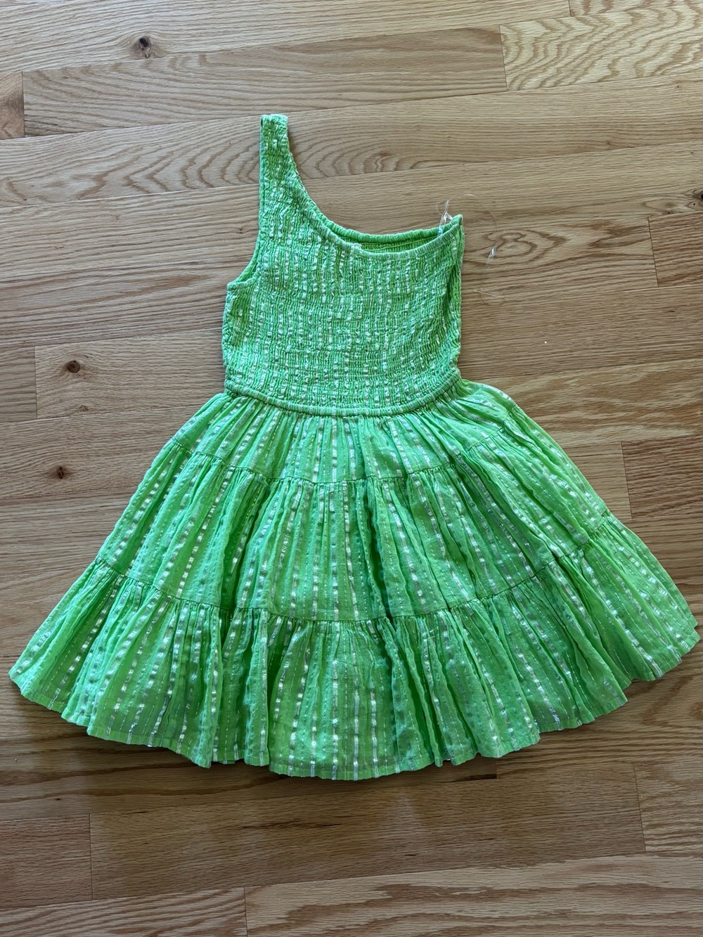 Bright Lime Green One-Shoulder Tiered Summer Dress